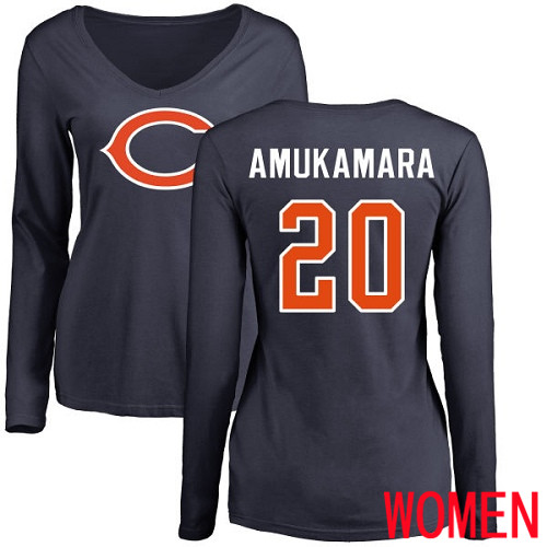 Chicago Bears Navy Blue Women Prince Amukamara Name and Number Logo NFL Football #20 Long Sleeve T Shirt